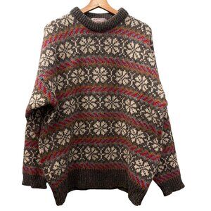 Heather & Tweed Mens Fair Isle Wool Alpaca Sweater Size L Chunky Nordic Ski Cozy